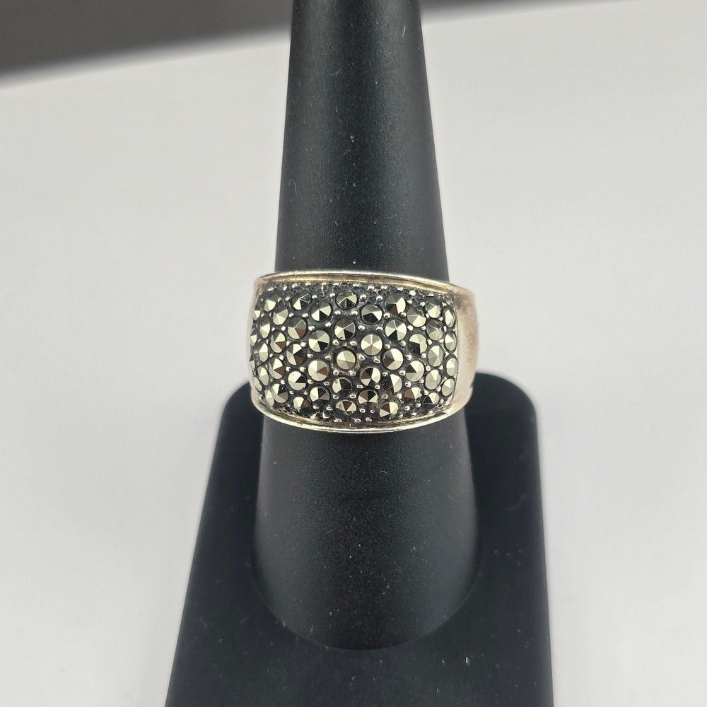 Vintage Estate Ring Sterling Silver Marcasite Pave Dome Wide Band 9